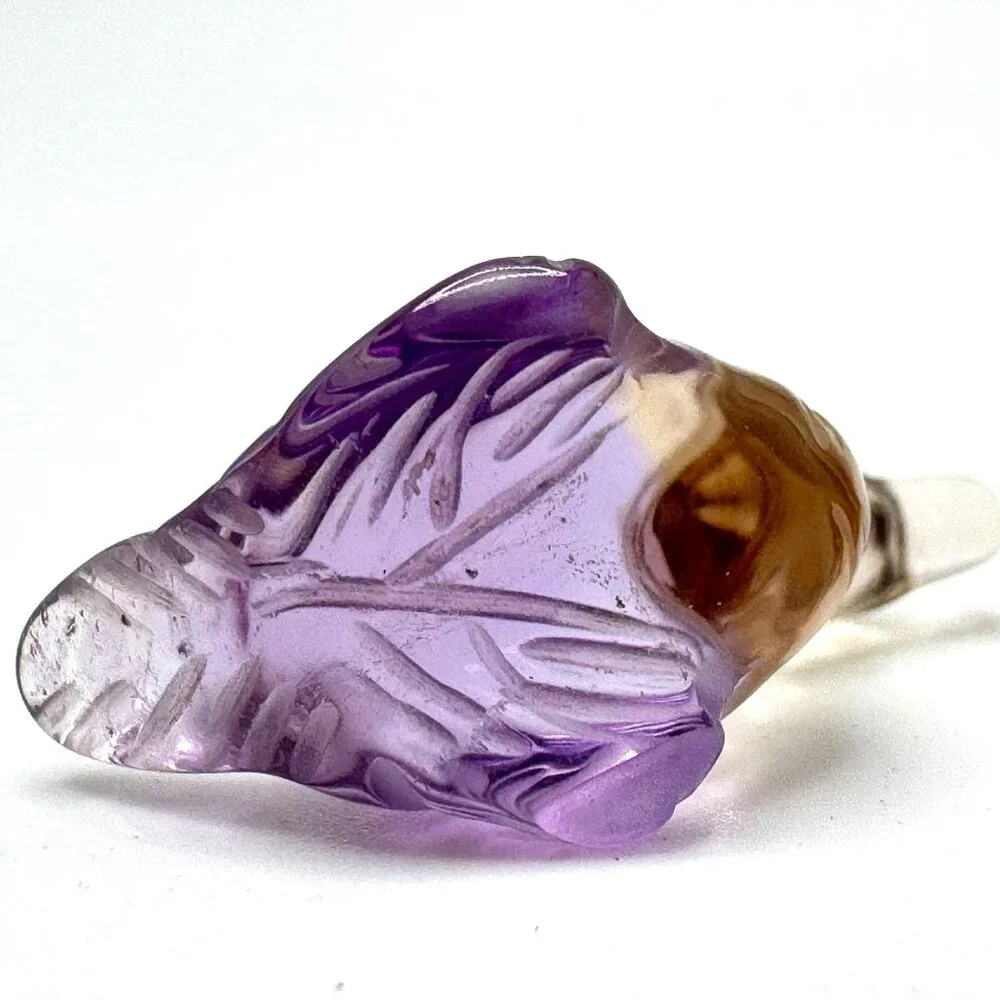 Natural Ametrine Gemstone Bird Duck Carvings .75" Set of 2 Purple Yellow - Picture 9 of 9